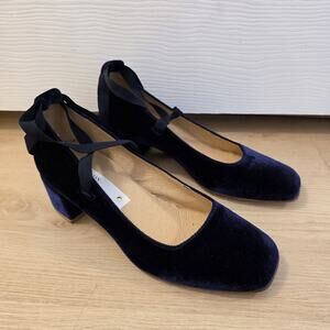 Matt Bernson Dark Blue Velvet Square Toe Block Heels Lace Up Party Pumps Size 9